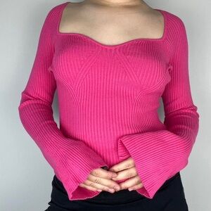 Hot pink bell sleeve sweater top NWT